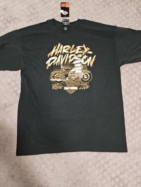 Harley-Davidson Black T‑Shirt with Gold Motorcycle Graphic